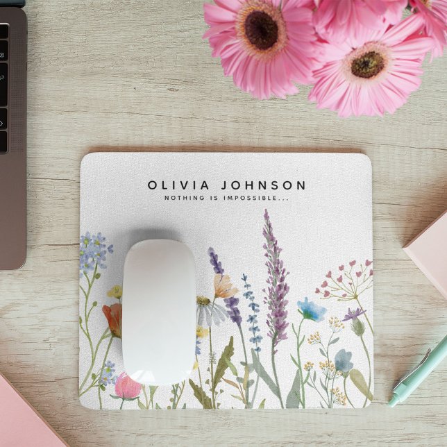 Watercolor Wildflower Name Motivational Quote Mouse Mat (Creator Uploaded)