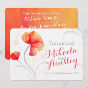 Watercolor wildflower orange wedding invite