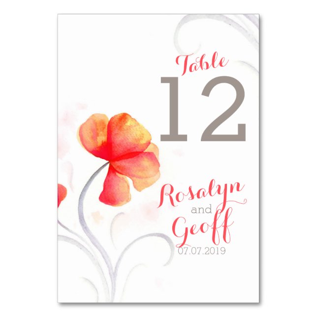 Watercolor wildflower orange wedding table number (Back)