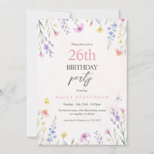 Watercolor Wildflower Pastel Floral 26th Birthday Invitation