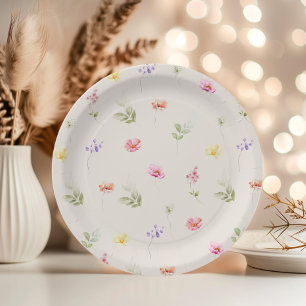 Watercolor Wildflower pattern baby shower Paper Plate