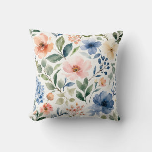 Watercolor Wildflower Pattern Modern Botanical Cushion