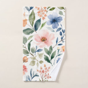 Watercolor Wildflower Pattern Modern Botanical Hand Towel