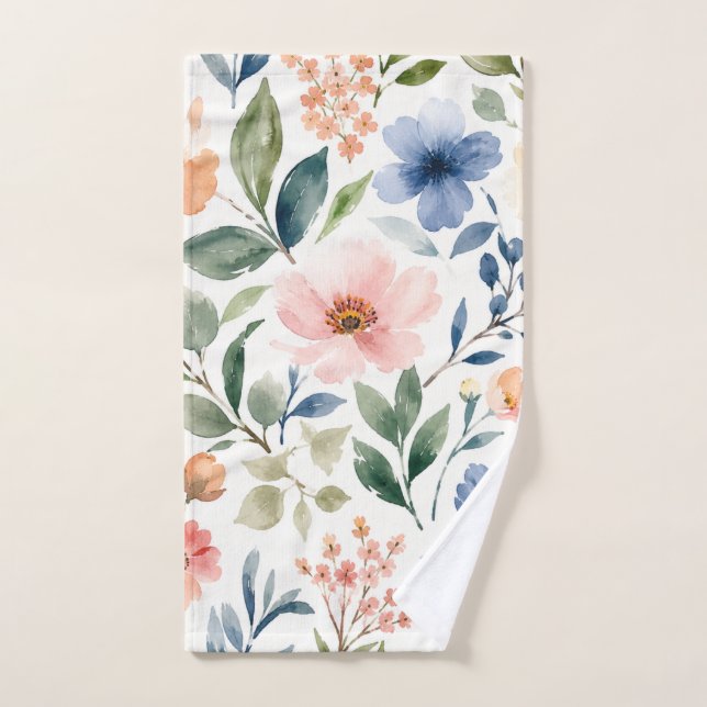 Watercolor Wildflower Pattern Modern Botanical Hand Towel (Hand Towel)