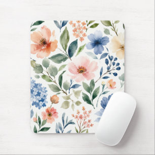 Watercolor Wildflower Pattern Modern Botanical Mouse Mat