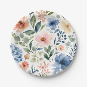 Watercolor Wildflower Pattern Modern Botanical Paper Plate