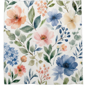 Watercolor Wildflower Pattern Modern Botanical Shower Curtain