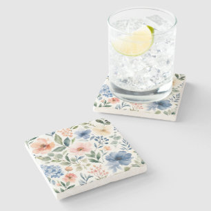 Watercolor Wildflower Pattern Modern Botanical Stone Coaster