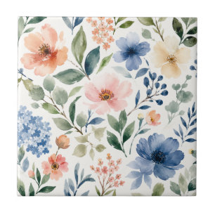 Watercolor Wildflower Pattern Modern Botanical Tile