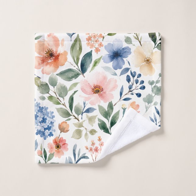 Watercolor Wildflower Pattern Modern Botanical Wash Cloth (Wash Cloth)
