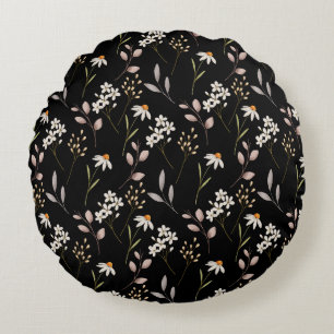 Watercolor WildFlower Pattern Round Cushion