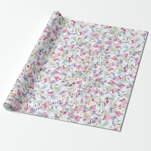Watercolor Wildflower Pattern Wrapping Paper (Unrolled)