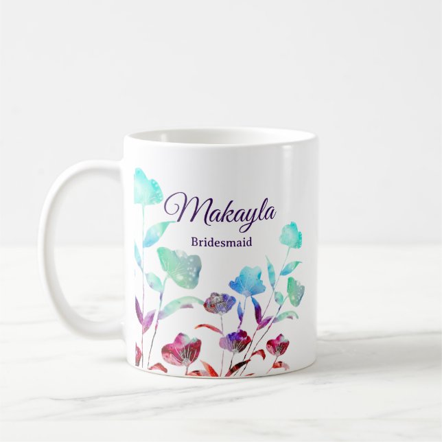 Watercolor Wildflower Personalised Bridesmaid Gift Coffee Mug (Left)