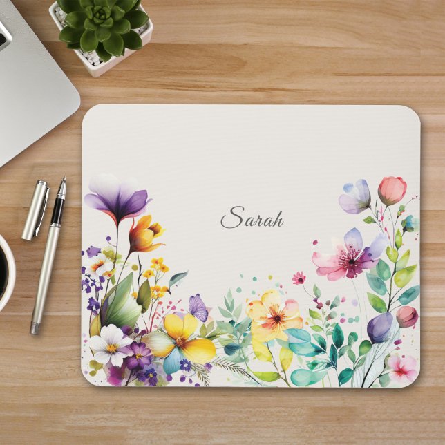 Watercolor Wildflower Personalised Mouse Pad (Creator Uploaded)