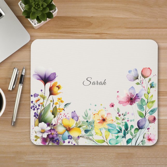 Watercolor Wildflower Personalised Mousepad (Creator Uploaded)