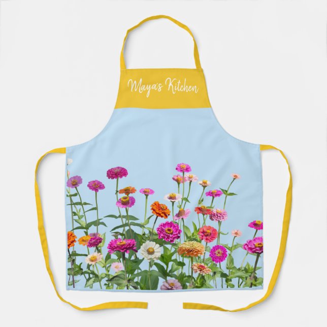Watercolor Wildflower Personalised Name Apron (Front)