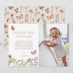 Watercolor Wildflower Photo Birthday  Thank You Card