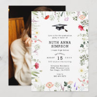 Watercolor Wildflower Photo Graduation Invitation