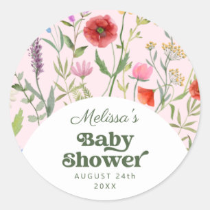 Watercolor Wildflower Pink Baby Shower Classic Round Sticker