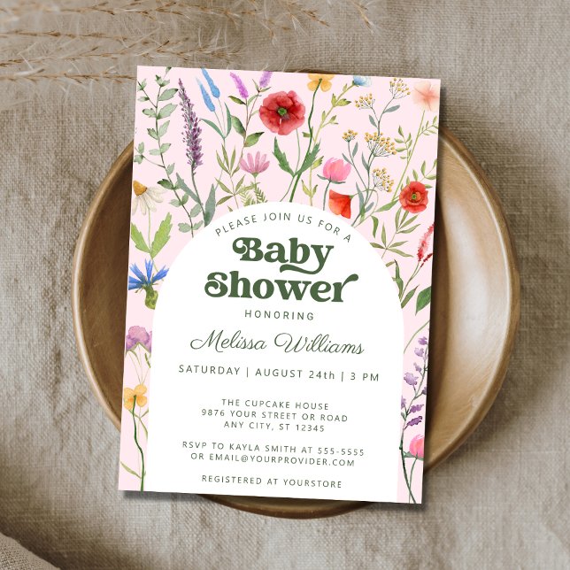 Watercolor Wildflower Pink Baby Shower Invitation (Creator Uploaded)