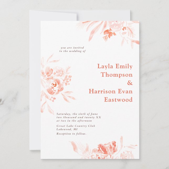 Watercolor Wildflower pink blooms Wedding Invitati Invitation (Front)