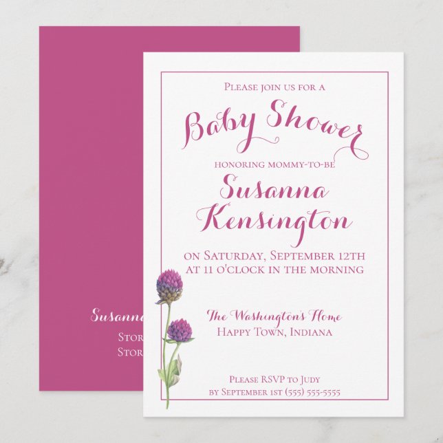 Watercolor Wildflower Pink Floral Baby Shower Invitation (Front/Back)