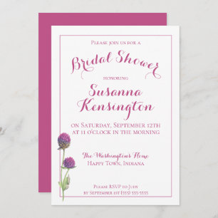 Watercolor Wildflower Pink Floral Bridal Shower Invitation