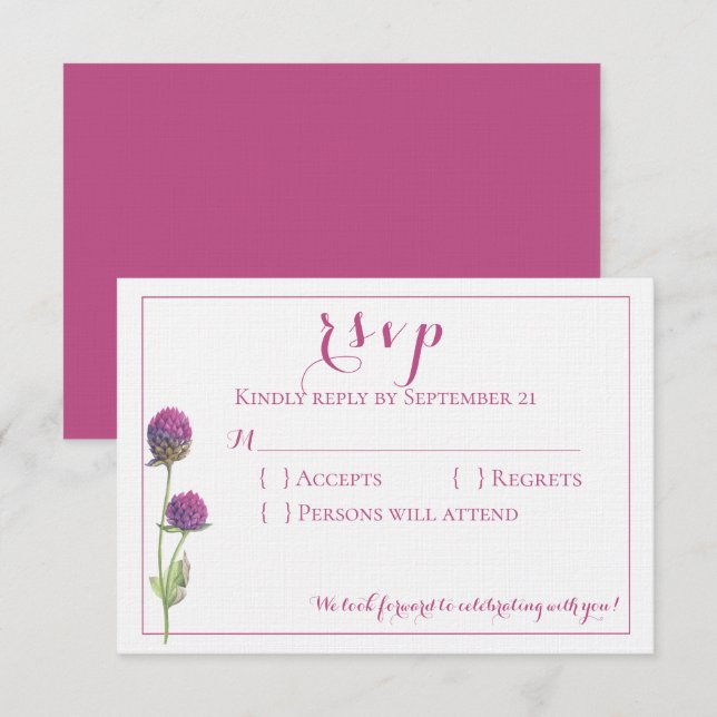 Watercolor Wildflower Pink Floral Wedding RSVP Invitation (Front/Back)