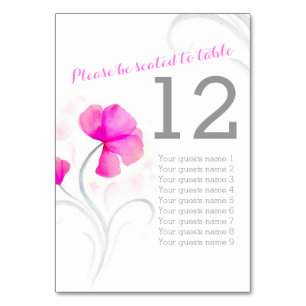 Watercolor wildflower pink wedding table number