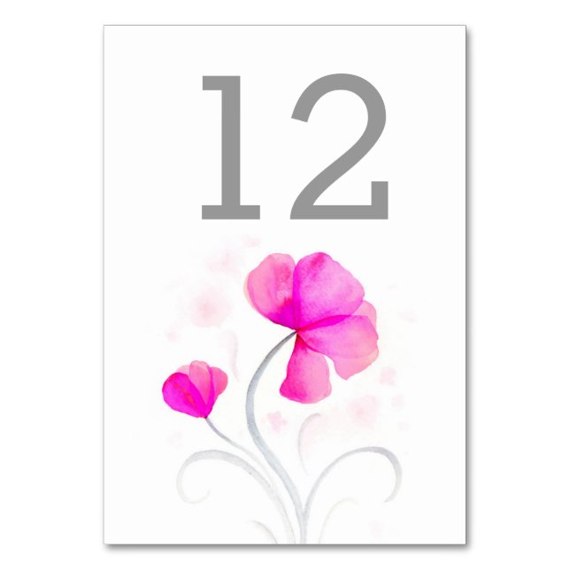 Watercolor wildflower pink wedding table number (Front)