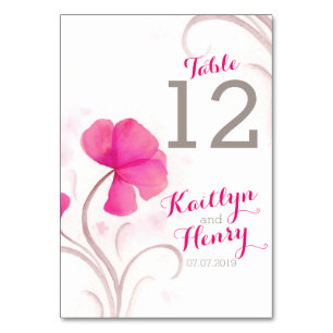 Watercolor wildflower pink wedding table number