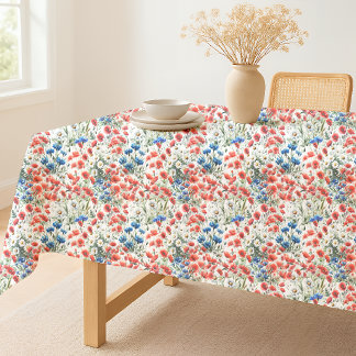 Watercolor Wildflower Poppy Daisy Botanical Tablec Tablecloth