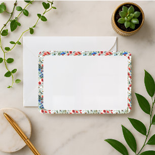 Watercolor Wildflower Poppy Daisy Flat Note Card