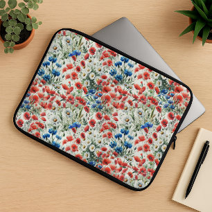 Watercolor Wildflower Poppy Daisy Laptop Sleeve