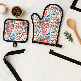 Watercolor Wildflower Poppy Daisy Oven Mitt Set
