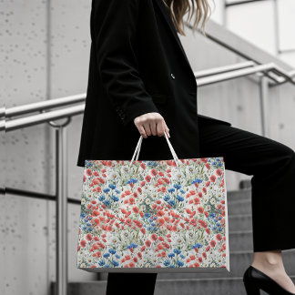 Watercolor Wildflower Poppy Daisy Paper Gift Bag