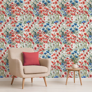 Watercolor Wildflower Poppy Daisy Wallpaper