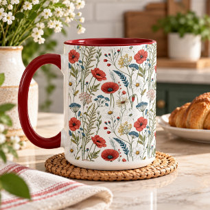 Watercolor Wildflower Poppy Floral Pattern Mug