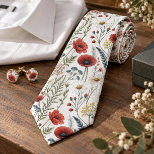 Watercolor Wildflower Poppy Floral Pattern Tie