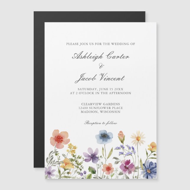Watercolor Wildflower Pretty Spring Garden Wedding Magnetic Invitation (Front/Back)