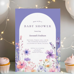 Watercolor Wildflower Purple Floral Baby Shower Invitation