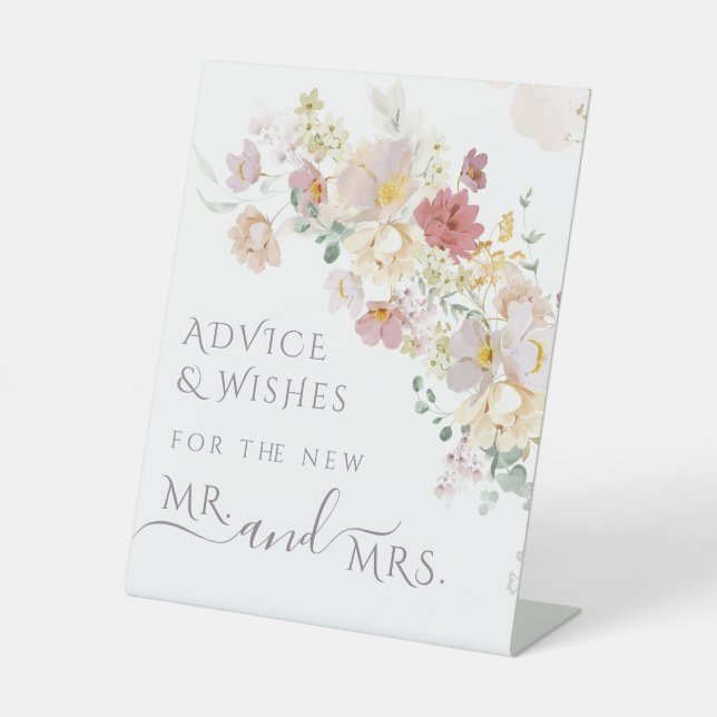 Watercolor Wildflower Purple Spring Bridal advice Pedestal Sign (Front)