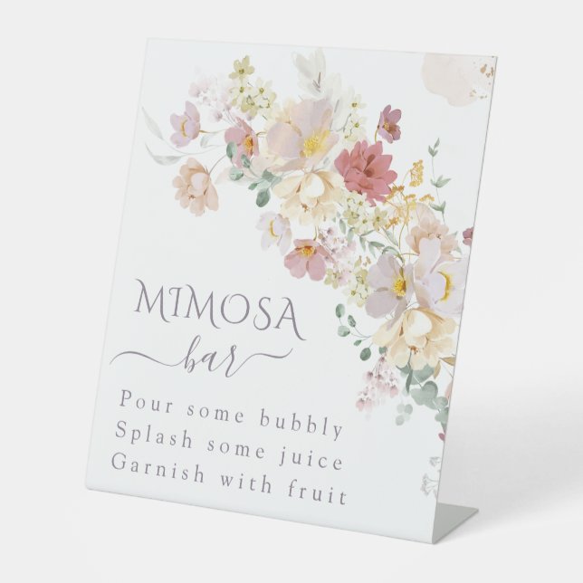 Watercolor Wildflower Purple Spring Bridal mimosa Pedestal Sign (Front)