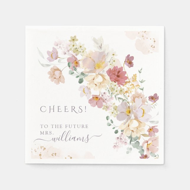 Watercolor Wildflower Purple Spring Bridal Shower  Napkin (Front)
