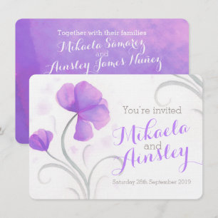 Watercolor wildflower purple wedding invite