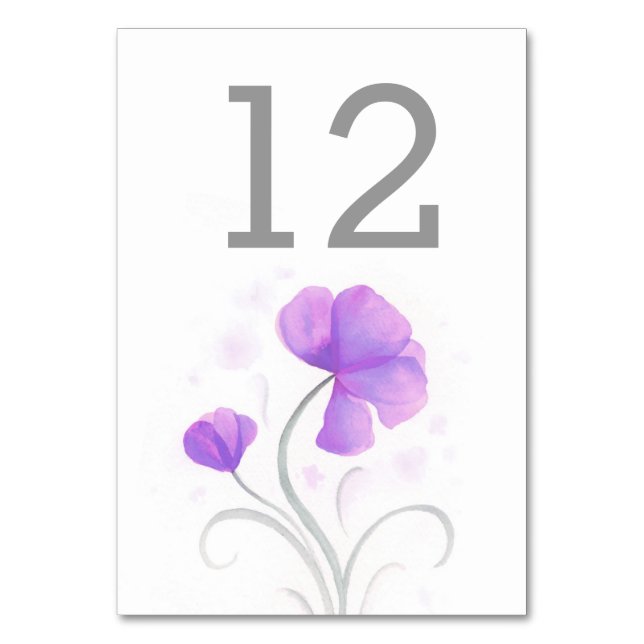 Watercolor wildflower purple wedding table number (Back)