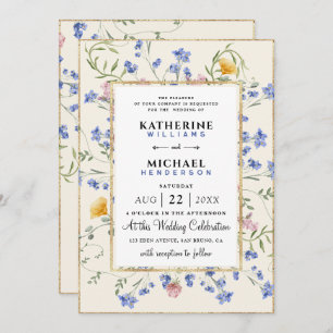 Watercolor Wildflower QR Code Details RSVP Wedding Invitation