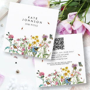 Watercolor Wildflower QR Code Social Media Square Business Card