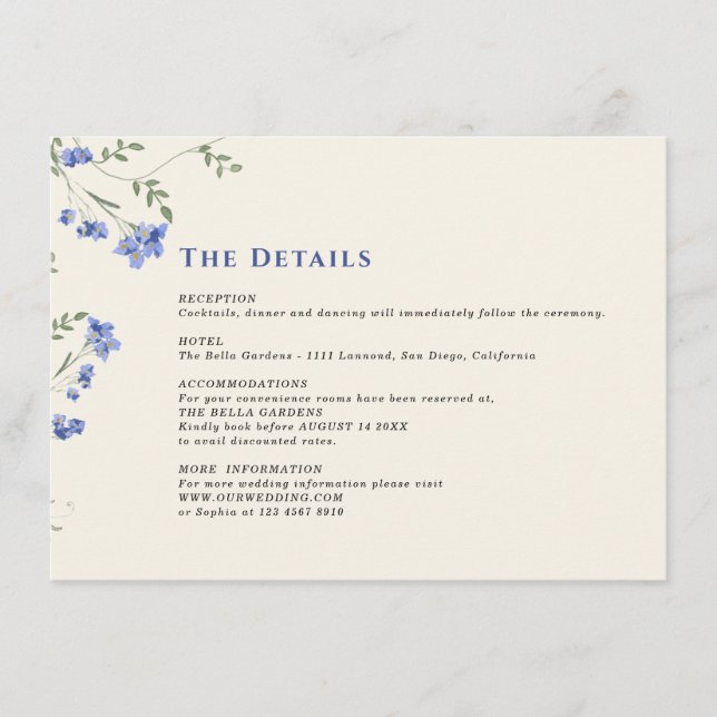 Watercolor Wildflower & QR Code Wedding Details Enclosure Card (Front)
