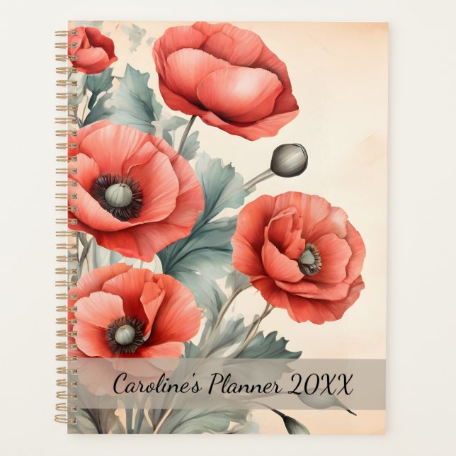 Watercolor Wildflower Red Poppies Summer Planner (Front)